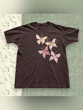 Gildan Pink Butterfly Graphic T-Shirt Dark Chocolate For Unisex